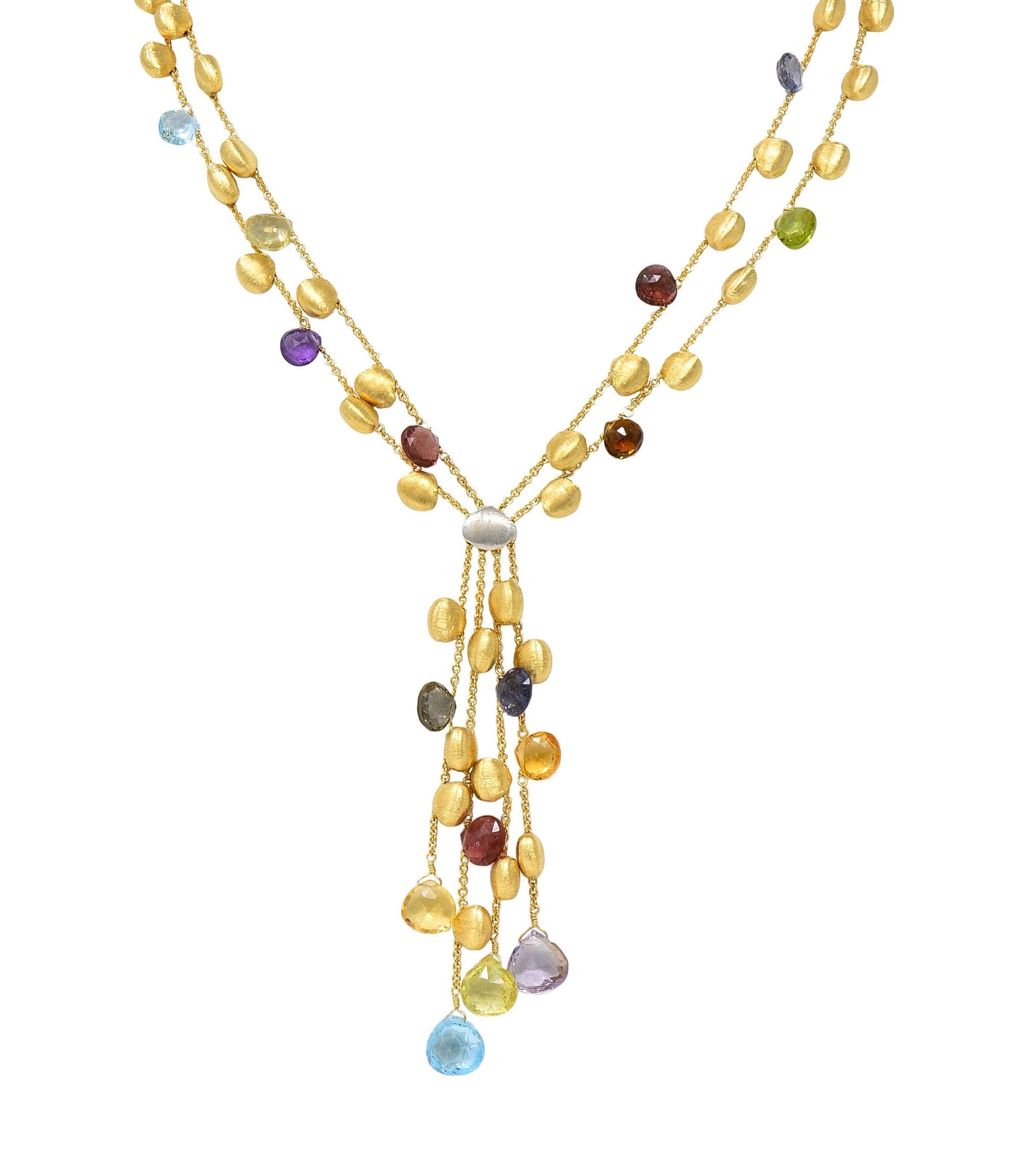 Women's or Men's Marco Bicego Multi-Gem Diamond 18 Karat Two-Tone Gold Paradise Lariat Necklace