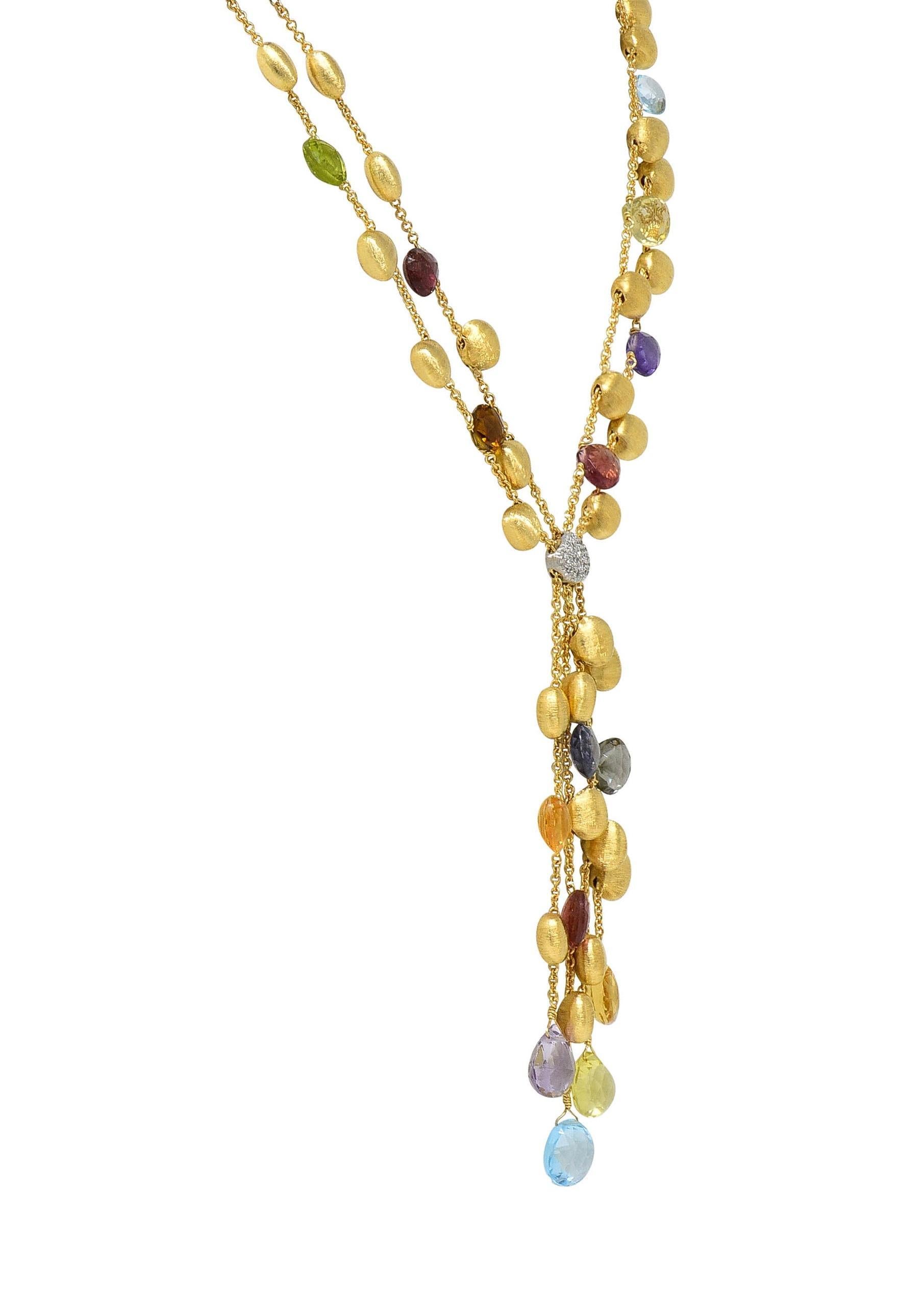 Marco Bicego Multi-Gem Diamond 18 Karat Two-Tone Gold Paradise Lariat Necklace 1