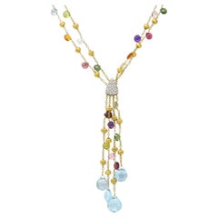 Marco Bicego: 18 Karat zweifarbige Paradise Lariate-Halskette mit Diamanten mit mehreren Edelsteinen