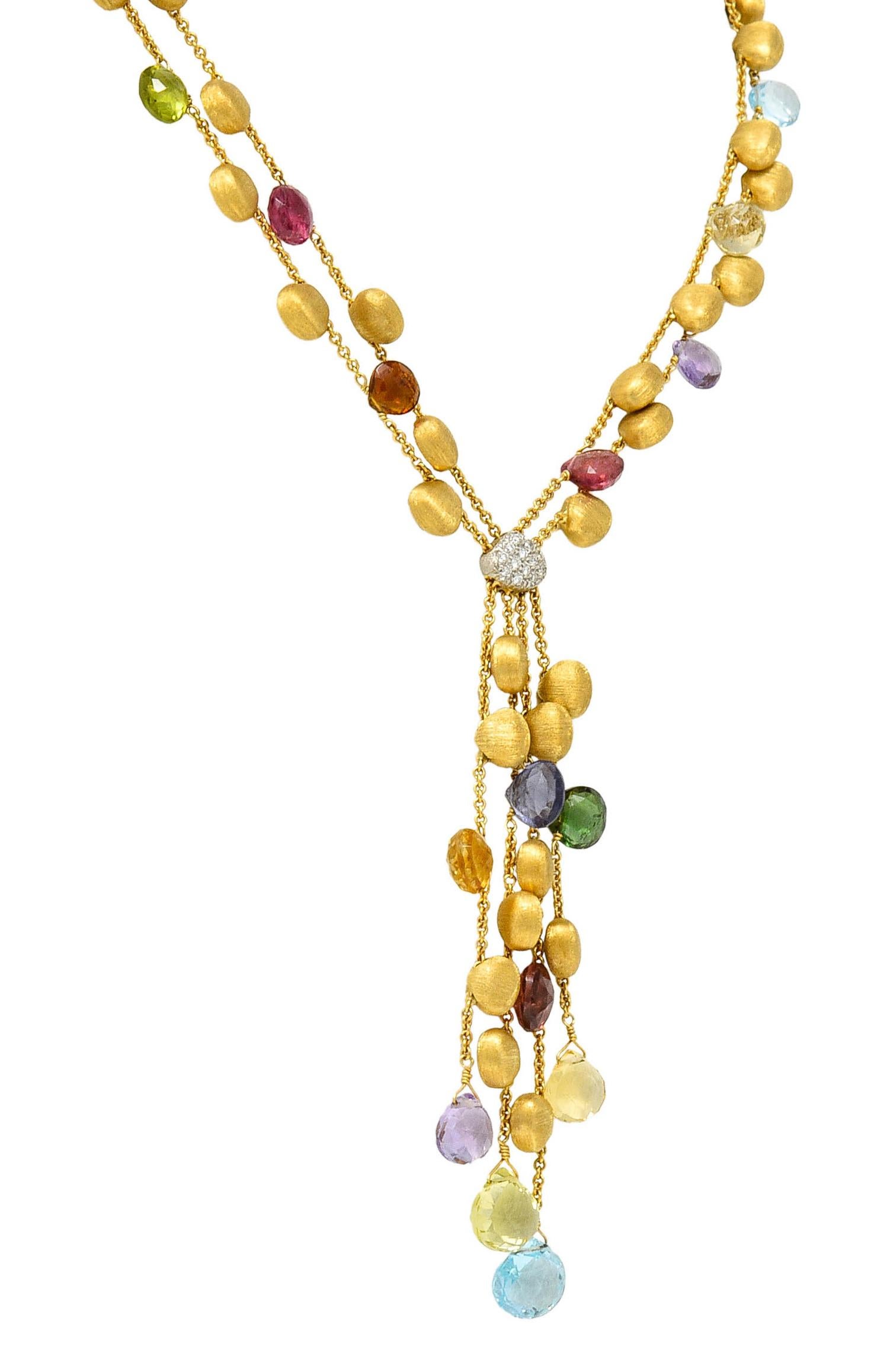 Contemporary Marco Bicego Multi-Gem Diamond Topaz 18 Karat Gold Confetti Tassel Necklace