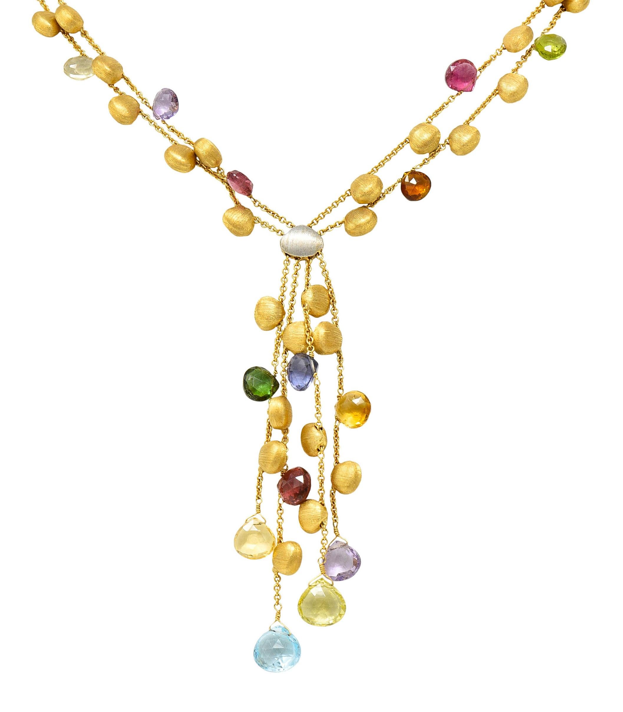 Round Cut Marco Bicego Multi-Gem Diamond Topaz 18 Karat Gold Confetti Tassel Necklace