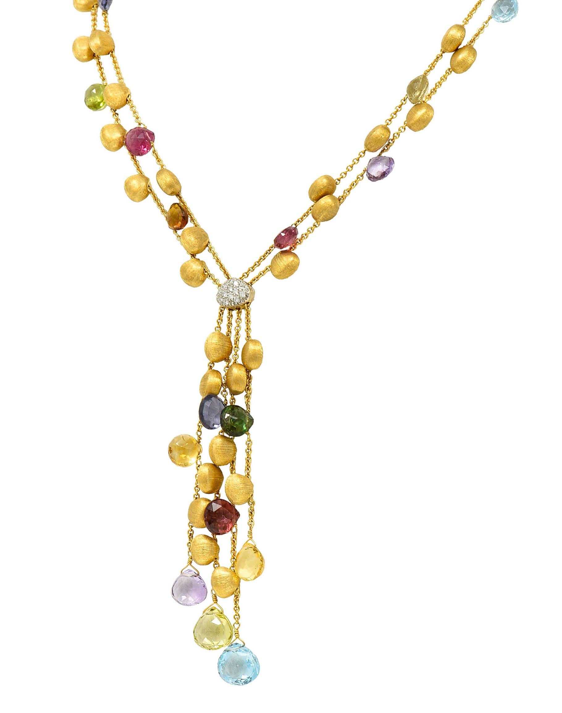 Marco Bicego Multi-Gem Diamond Topaz 18 Karat Gold Confetti Tassel Necklace In Excellent Condition In Philadelphia, PA