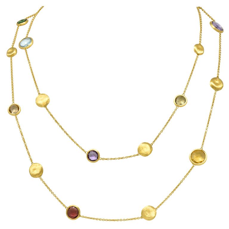 Marco Bicego Multi-Gem Topaz Beryl 18 Karat Gold Long Chain Confetti Necklace
