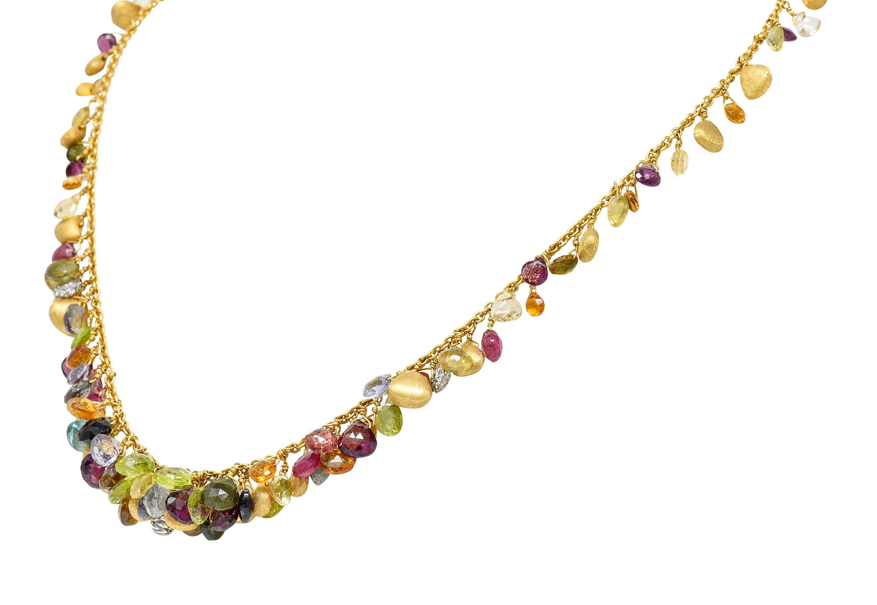 Briolette Cut Marco Bicego Multi-Gem Topaz Diamond 18 Karat Gold Paradise Droplet Necklace