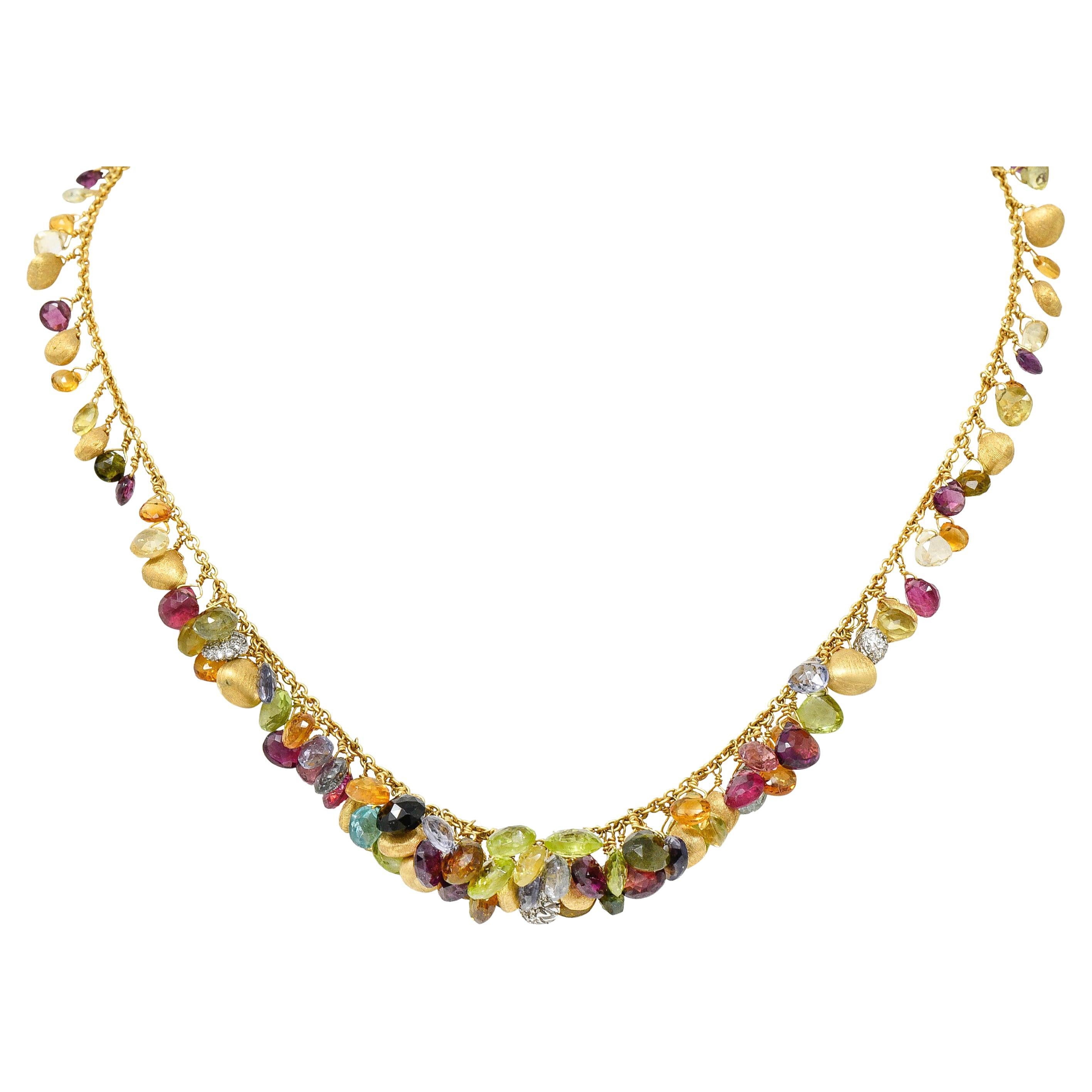 Marco Bicego Multi-Gem Topaz Diamond 18 Karat Gold Paradise Droplet Necklace