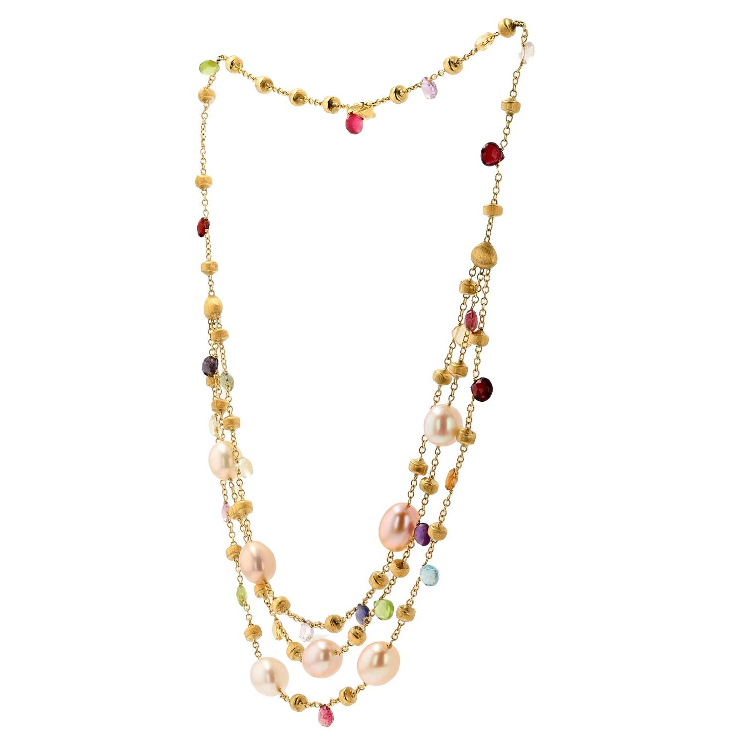 Taglio briolette Marco Bicego - Collana Paradise in oro 18 carati con più pietre e perle in vendita