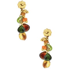 Boucles d'oreilles en or jaune 18 carats et pierres multicolores