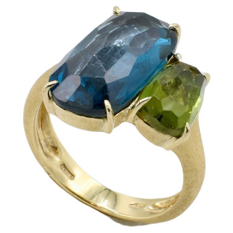 Taglio cuscino antico Anello con gemma di tormalina blu e verde di Marco Bicego Murano in oro giallo 18 carati in vendita