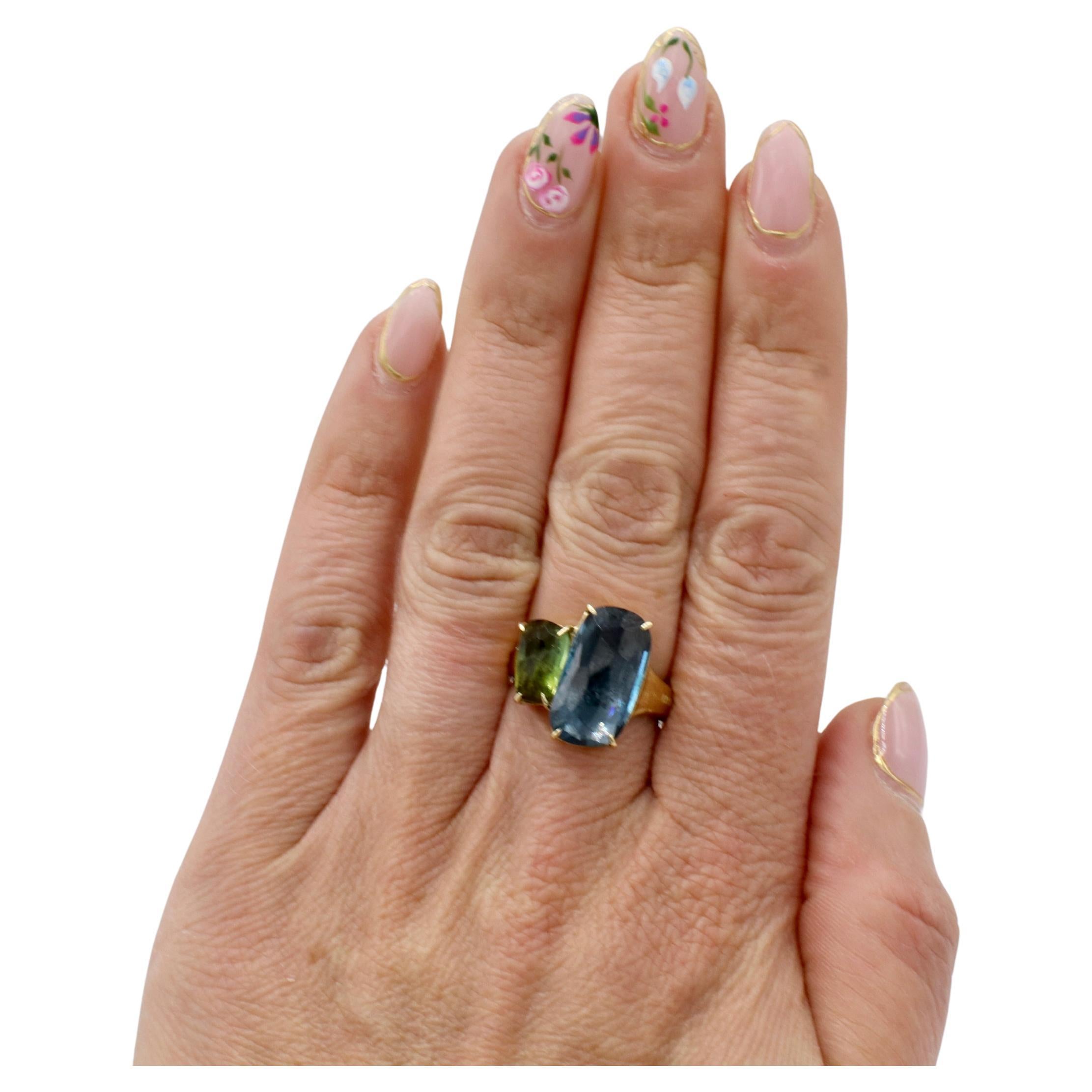 Anello con gemma di tormalina blu e verde di Marco Bicego Murano in oro giallo 18 carati In condizioni ottime in vendita a  Baltimore, MD