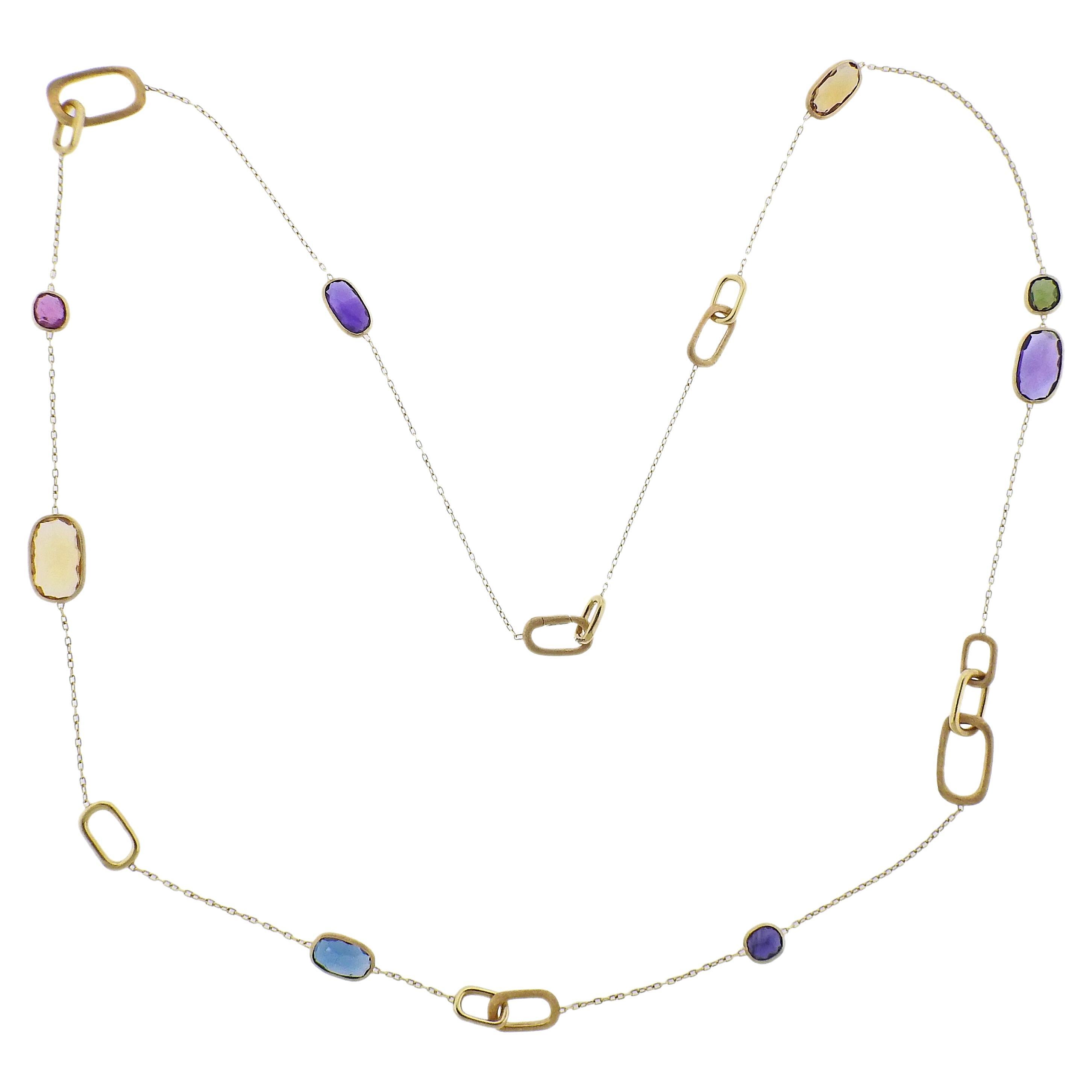 Marco Bicego Murano 18K Gold Mix Gemstone Long Link Necklace For Sale