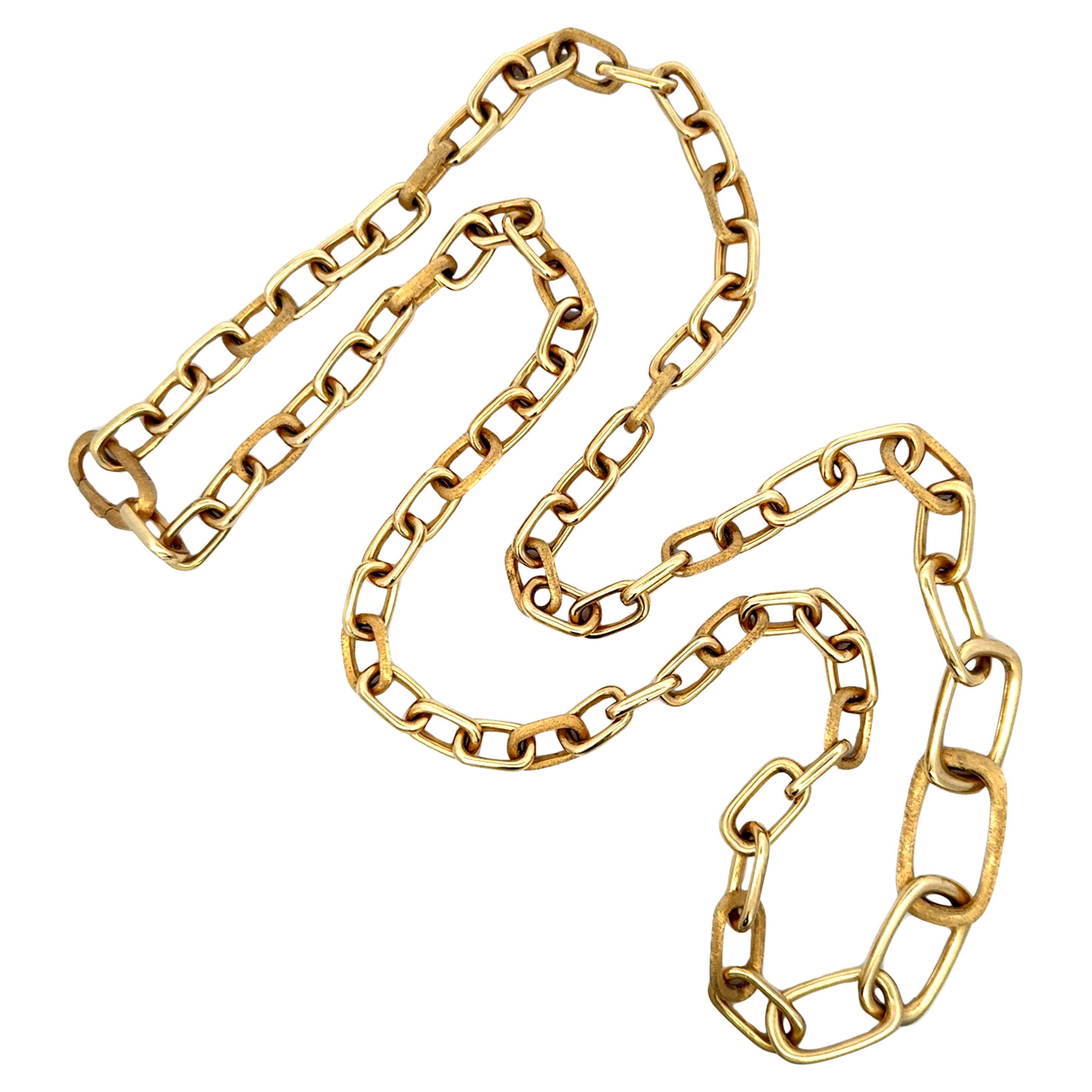 Marco Bicego Murano Brushed & Polished Link Necklace Bracelet 18K 67.8 Grams 36" For Sale