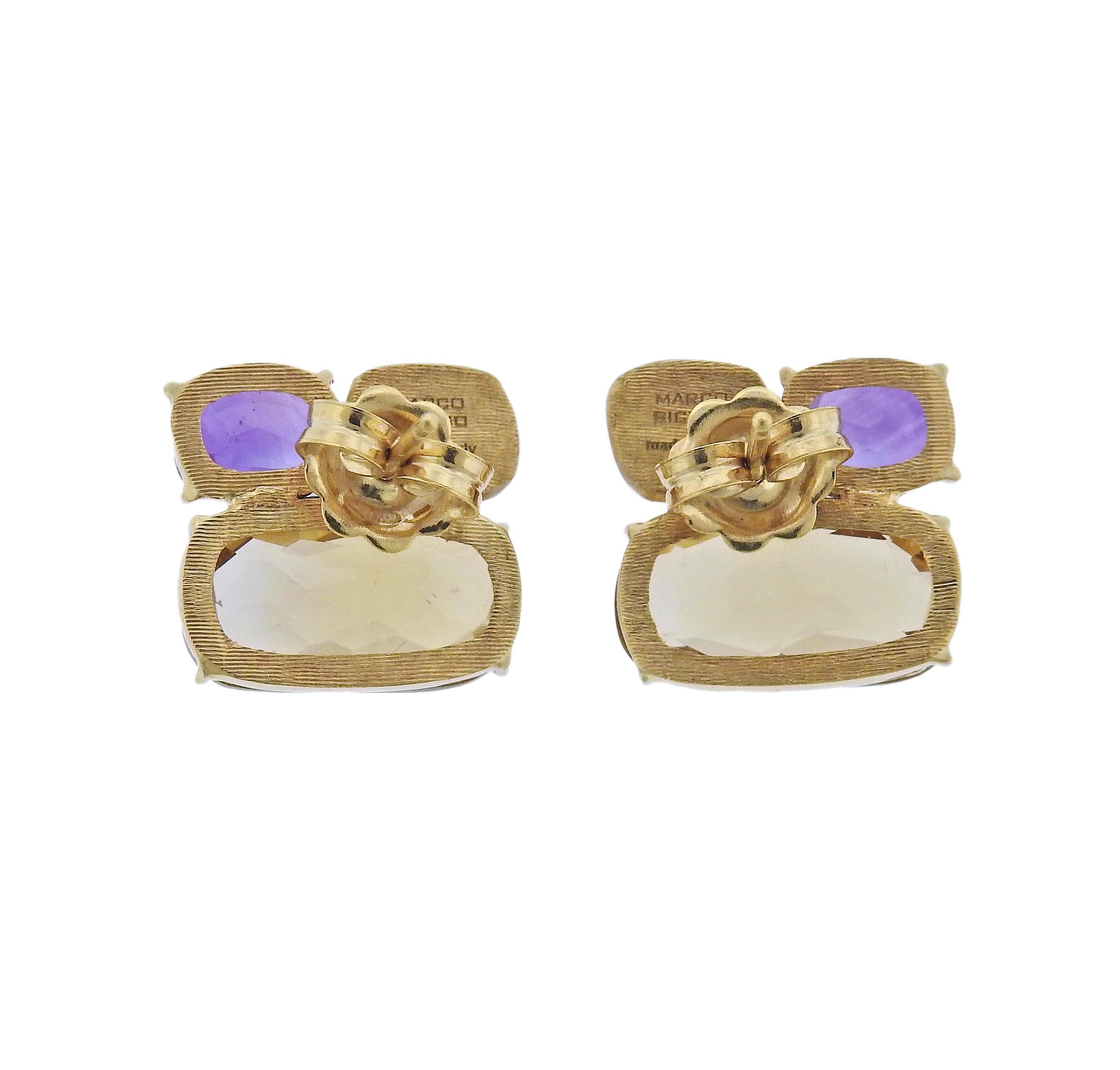 Marco Bicego Murano Gold Citrine Amethyst Stud Earrings In New Condition For Sale In Lambertville, NJ