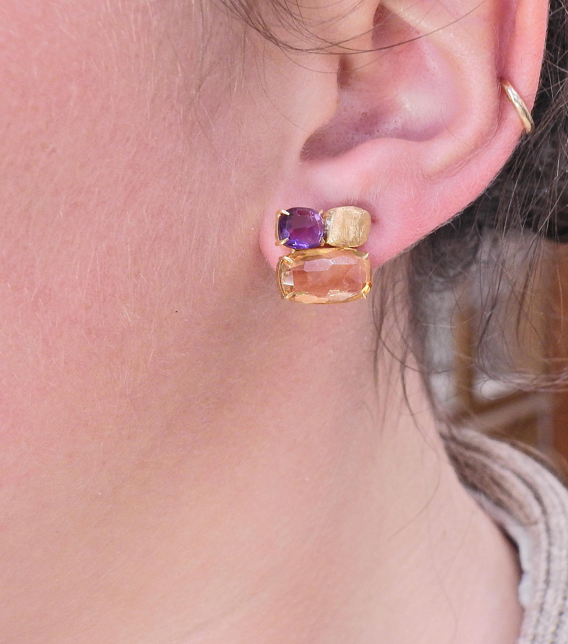 Women's Marco Bicego Murano Gold Citrine Amethyst Stud Earrings For Sale