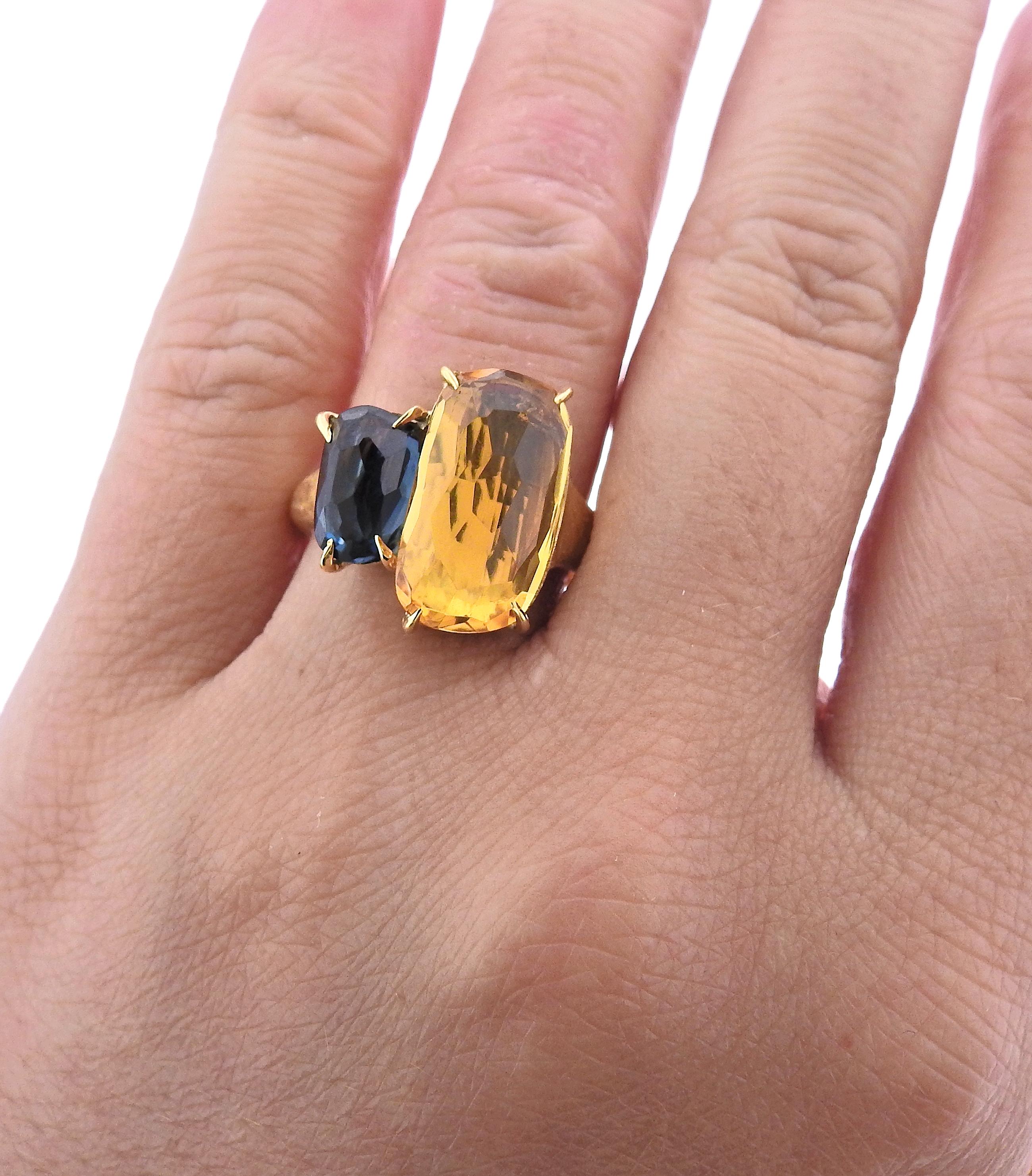Women's Marco Bicego Murano Gold Citrine Blue Topaz Ring For Sale