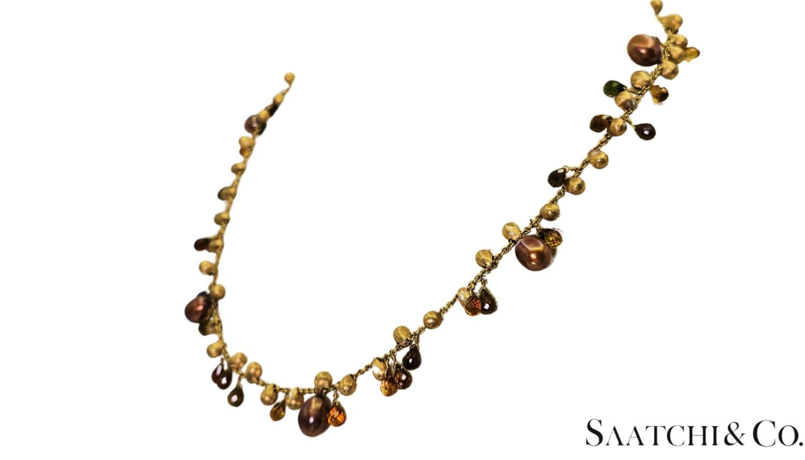 Taille briolette MARCO BICEGO - Collier - Or jaune 18 carats : Perle et pierre naturelle multicolore en vente