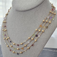 Marco Bicego Paradis 3 Row Chain Gemstone Station Necklace 18k Yellow Gold 16.5"
