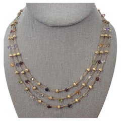 Marco Bicego Paradis 3 Row Chain Gemstone Station Necklace 18k Yellow Gold 16.5"