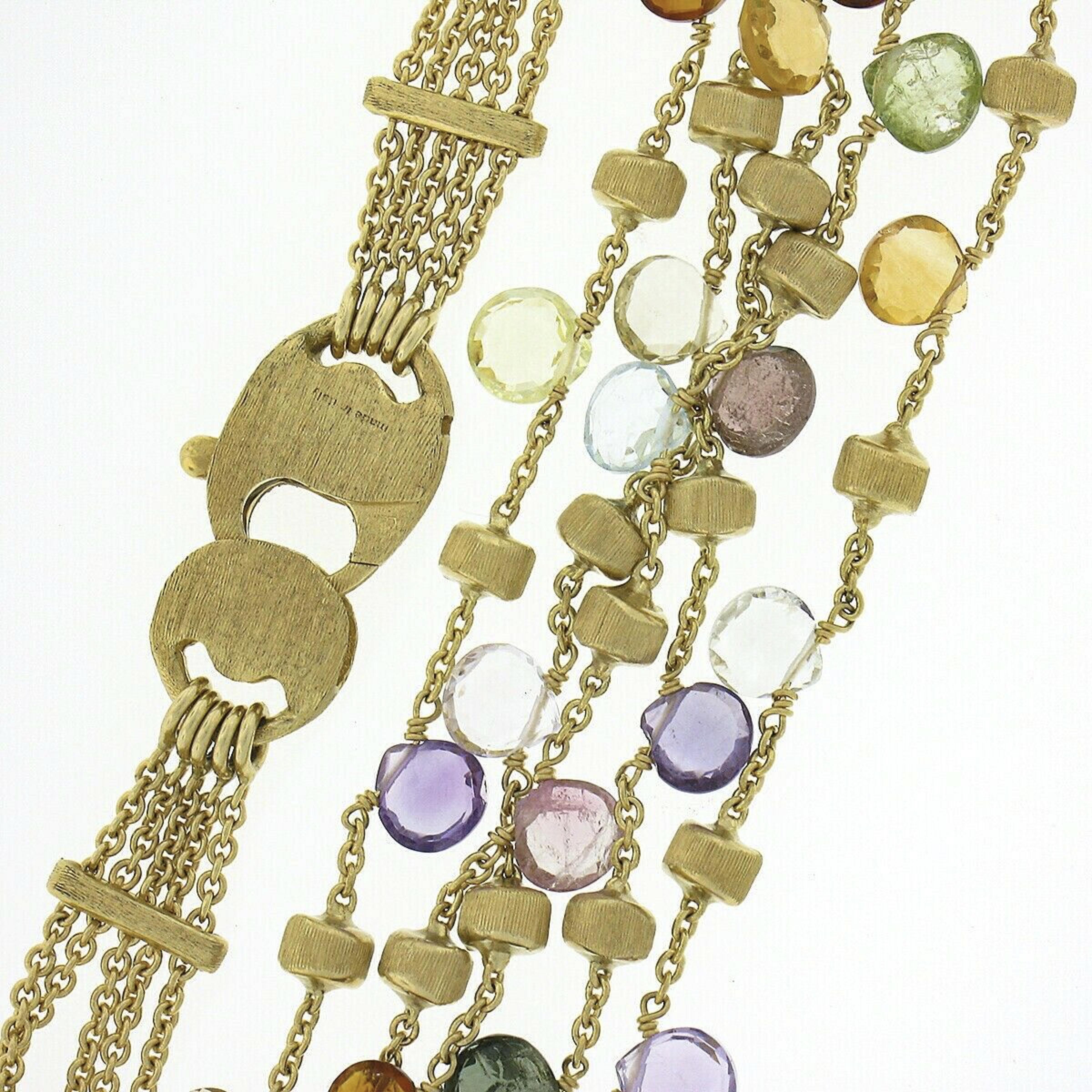 Marco Bicego Paradise 18k Gold Multi Gemstone 5 Strand Layered Necklace In Good Condition In Montclair, NJ