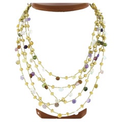 Marco Bicego Paradise 18k Gold Multi Gemstone 5 Strand Layered Necklace