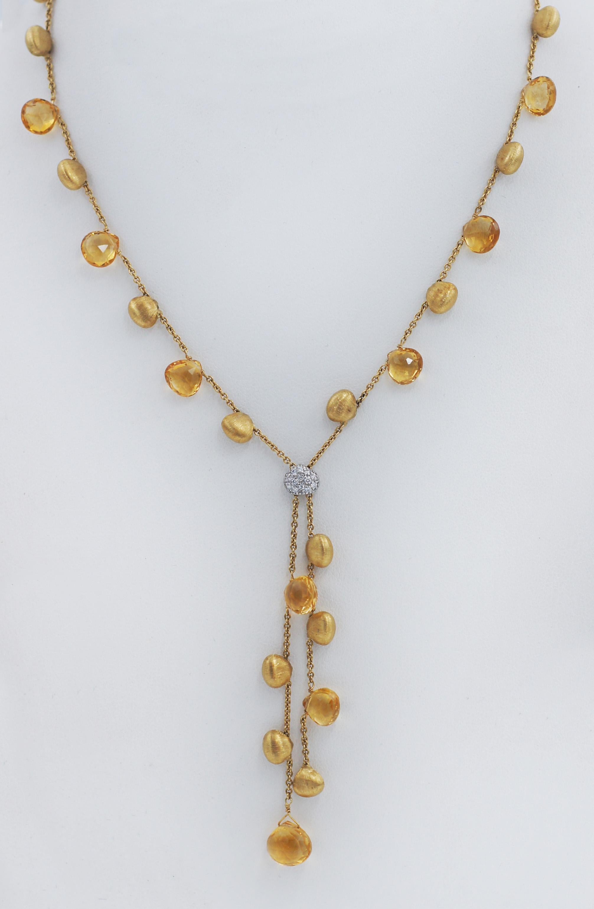 Marco Bicego Paradise Collier lariat en or 18 carats pavé de diamants Bon état - En vente à San Fernando, CA
