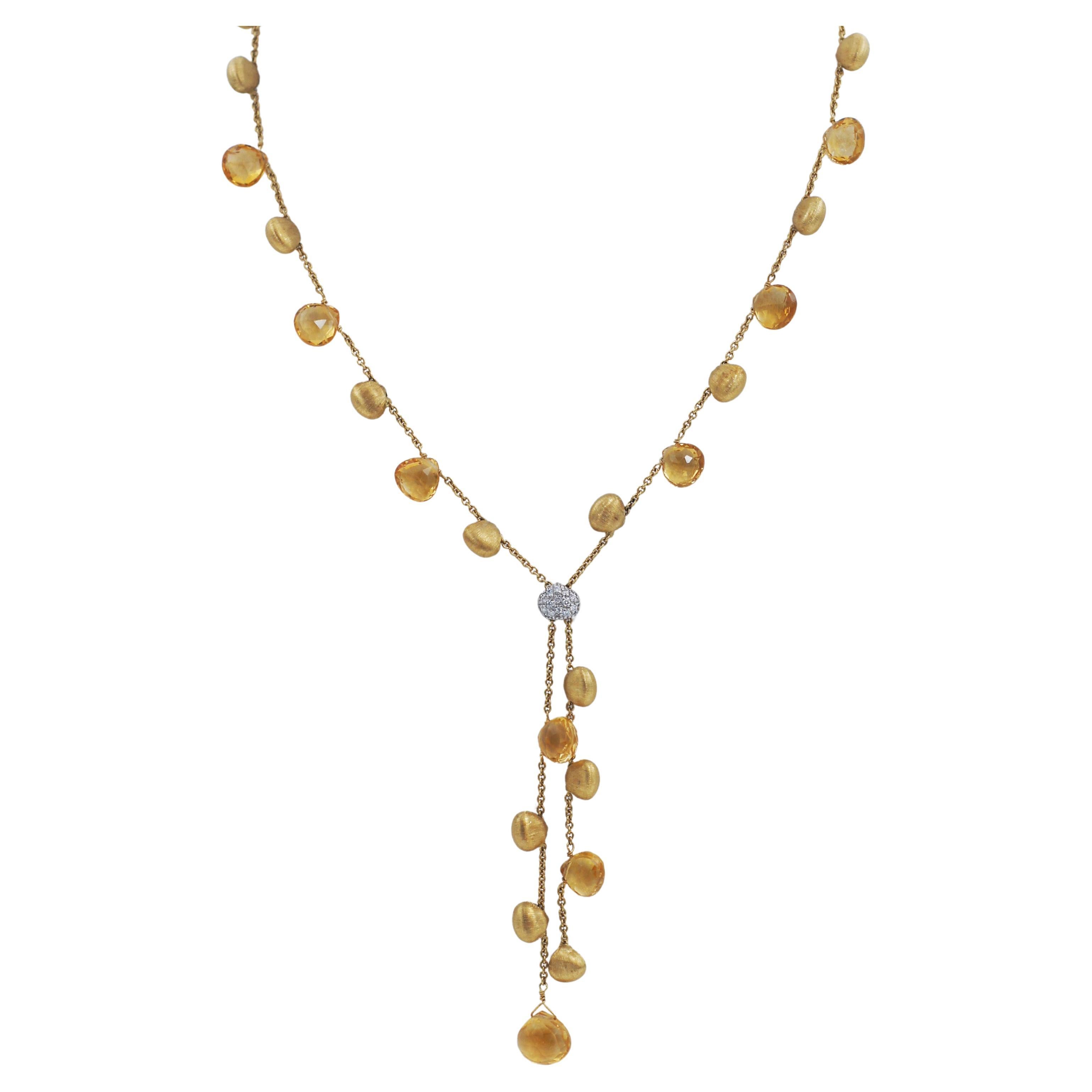 Marco Bicego Paradise 18K Gold Pave Diamond Gem Lariat Necklace For Sale