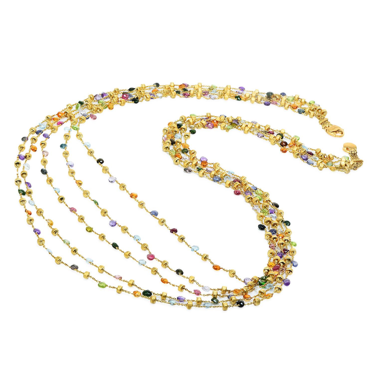 Marco Bicego found his inspiration in the chromatic and crystalline reflections of sunlight on the Mediterranean Coast. 

This exquisite necklace is crafted from his Paradise collection in solid 18K yellow gold, with textured beaded accents.