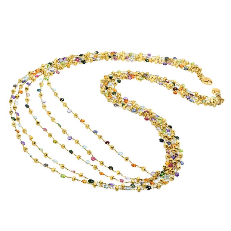Marco Bicego Paradise 18K Yellow Gold long Gemstone Five Rows long Necklace  For Sale at 1stDibs