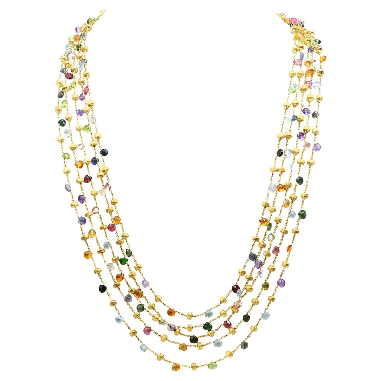 Marco Bicego Paradise 18K Yellow Gold long Gemstone Five Rows long Necklace For Sale