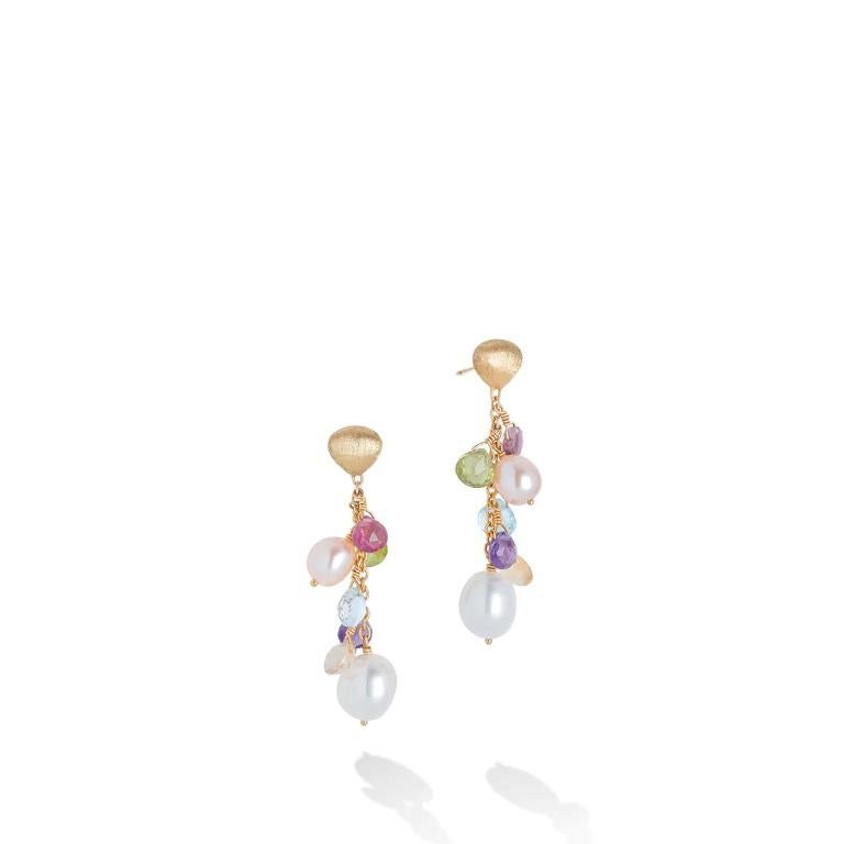 Marco Bicego Paradise 18K Yellow Gold Mixed Gemstones Drop Earrings OB1778MIX114 In New Condition For Sale In Wilmington, DE