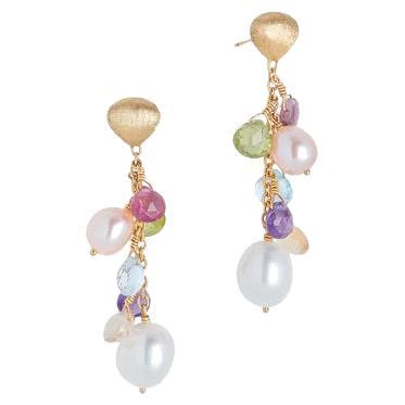 Marco Bicego Paradise 18K Yellow Gold Mixed Gemstones Drop Earrings OB1778MIX114 For Sale