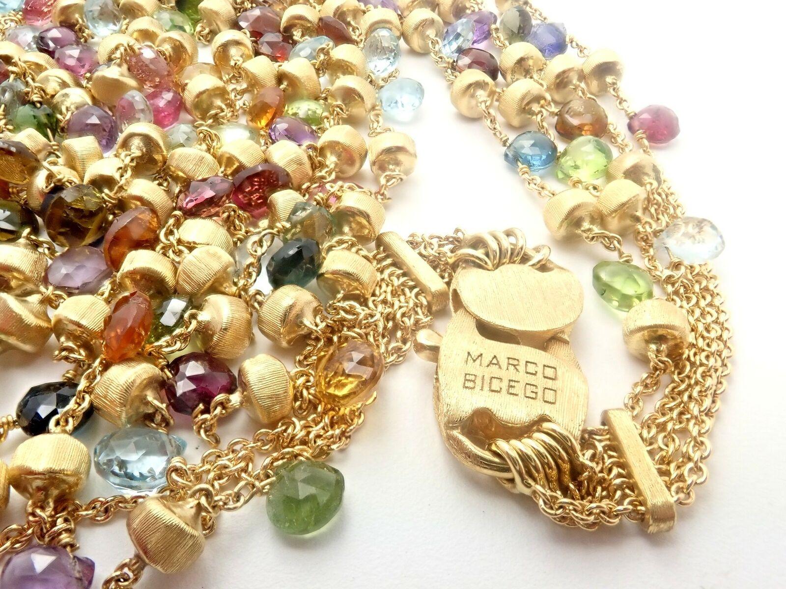 Marco Bicego Paradise 5 Row Multicolor Gemstone Yellow Gold Necklace 3