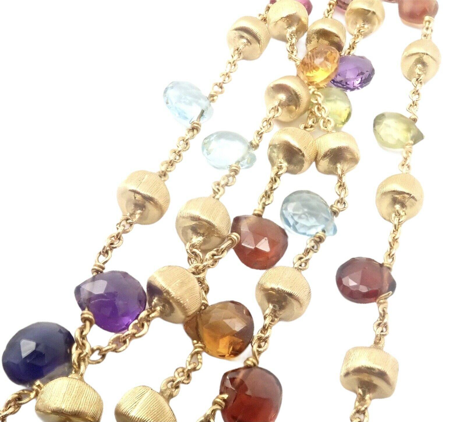Briolette Cut Marco Bicego Paradise 5 Row Multicolor Gemstone Yellow Gold Necklace