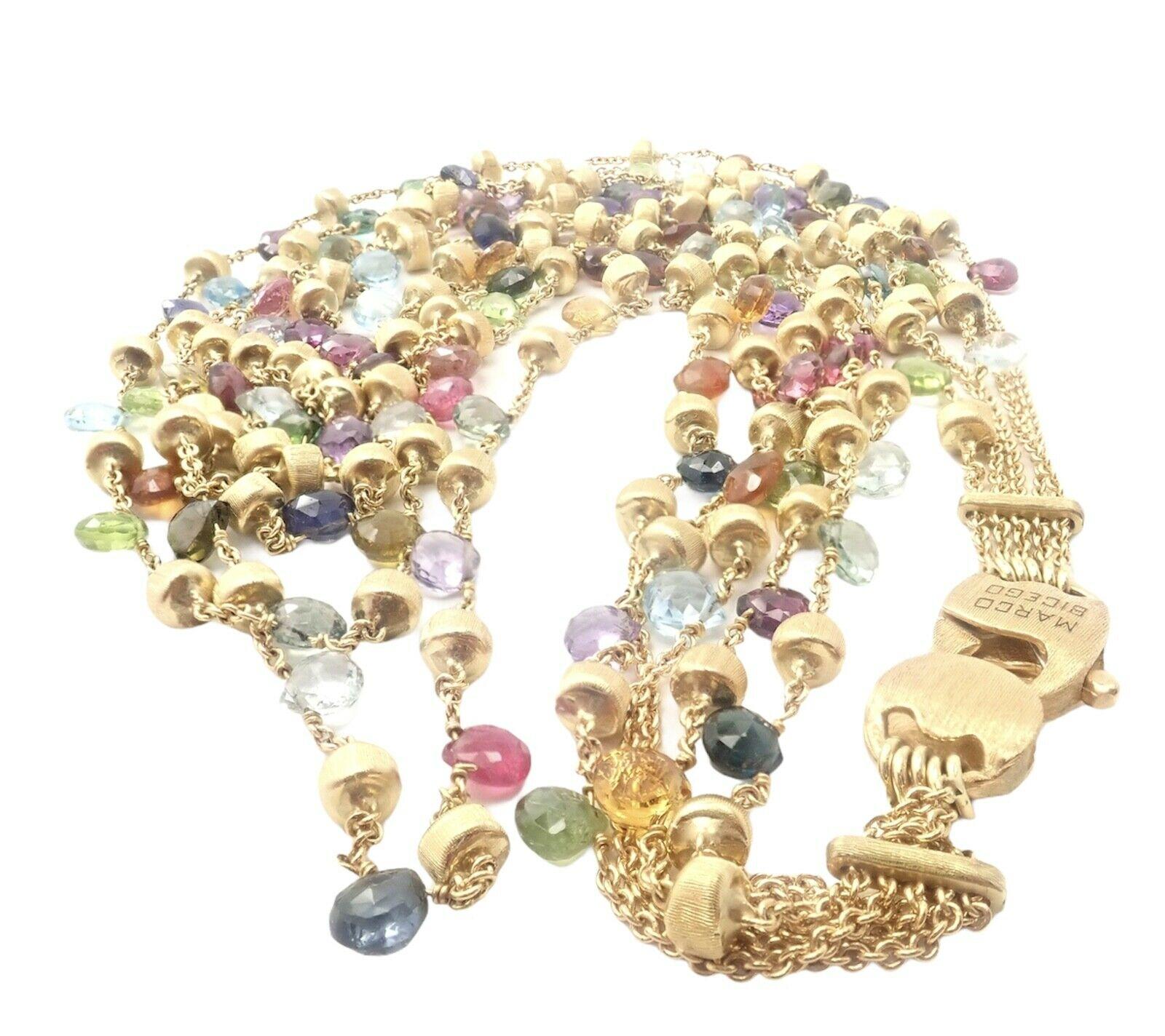 Marco Bicego Paradise 5 Row Multicolor Gemstone Yellow Gold Necklace In New Condition In Holland, PA