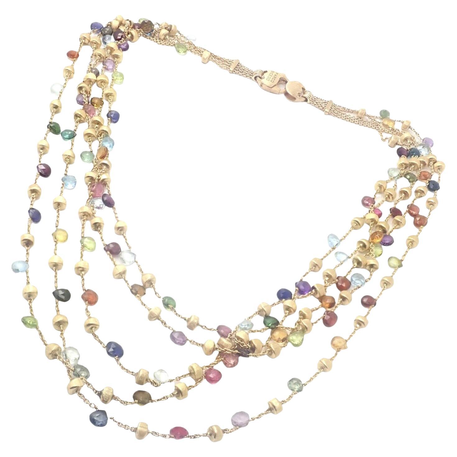 Marco Bicego Paradise 5 Row Multicolor Gemstone Yellow Gold Necklace