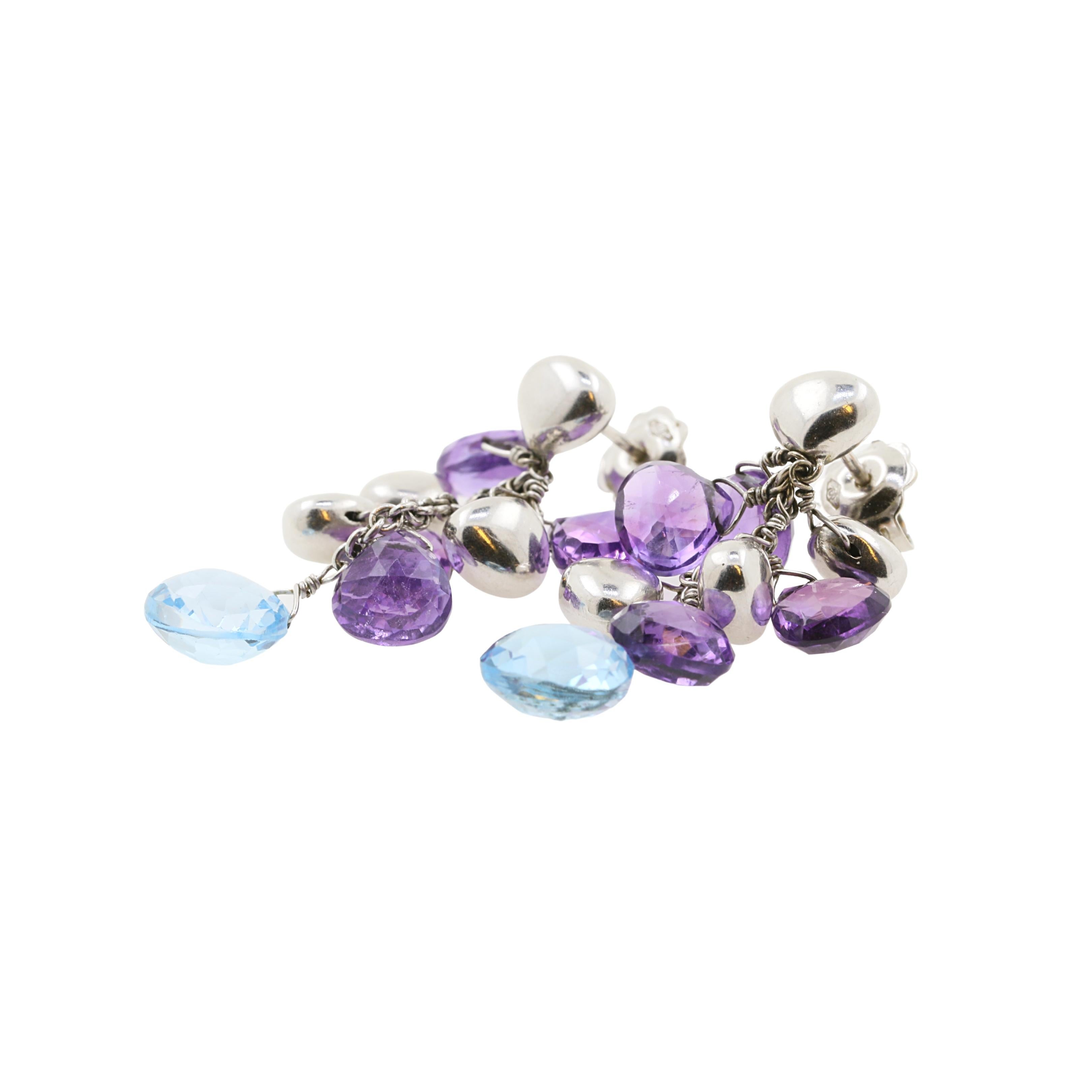 Contemporary Marco Bicego Paradise Amethysts, Aquamarines and 18 Karat White Gold Earrings