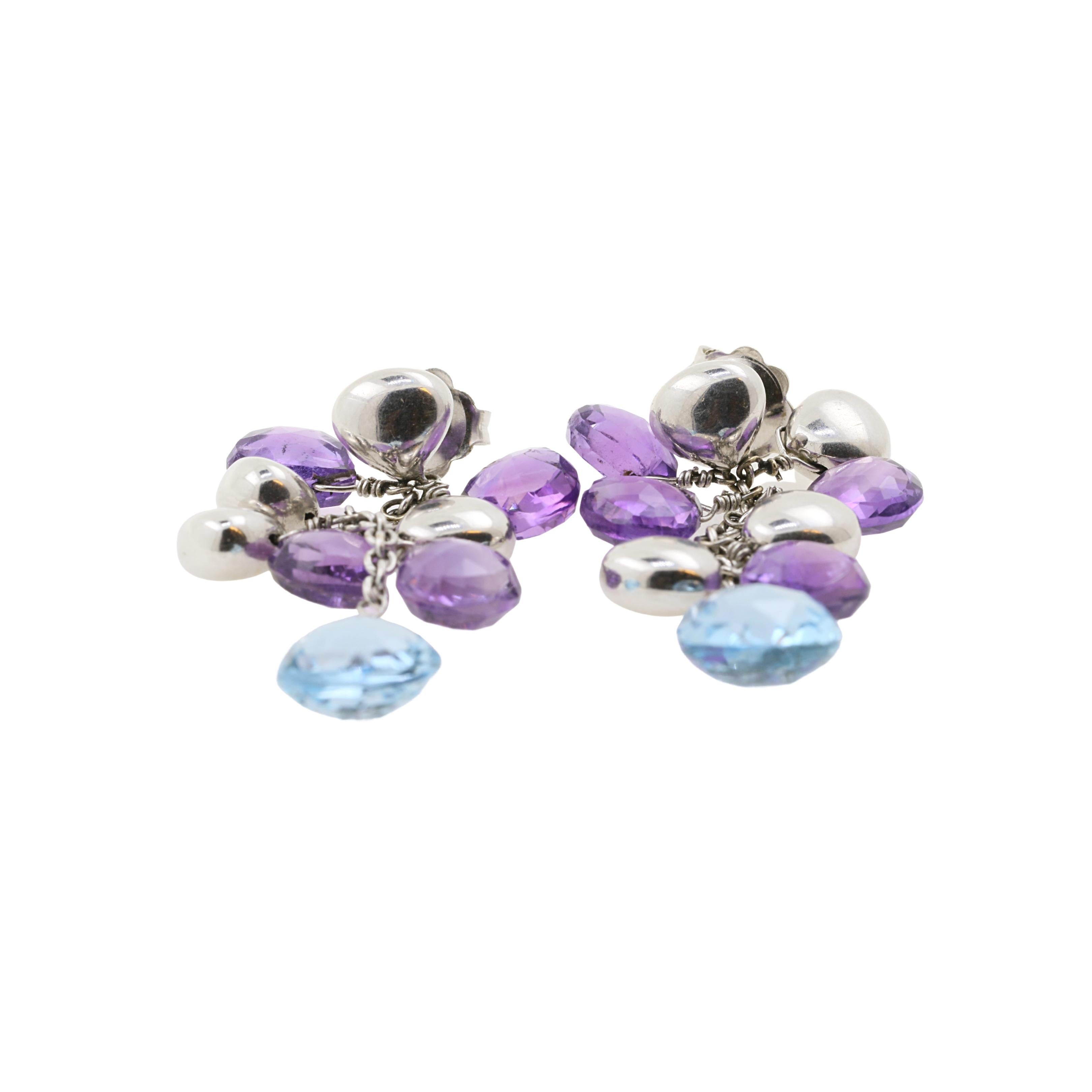 Briolette Cut Marco Bicego Paradise Amethysts, Aquamarines and 18 Karat White Gold Earrings