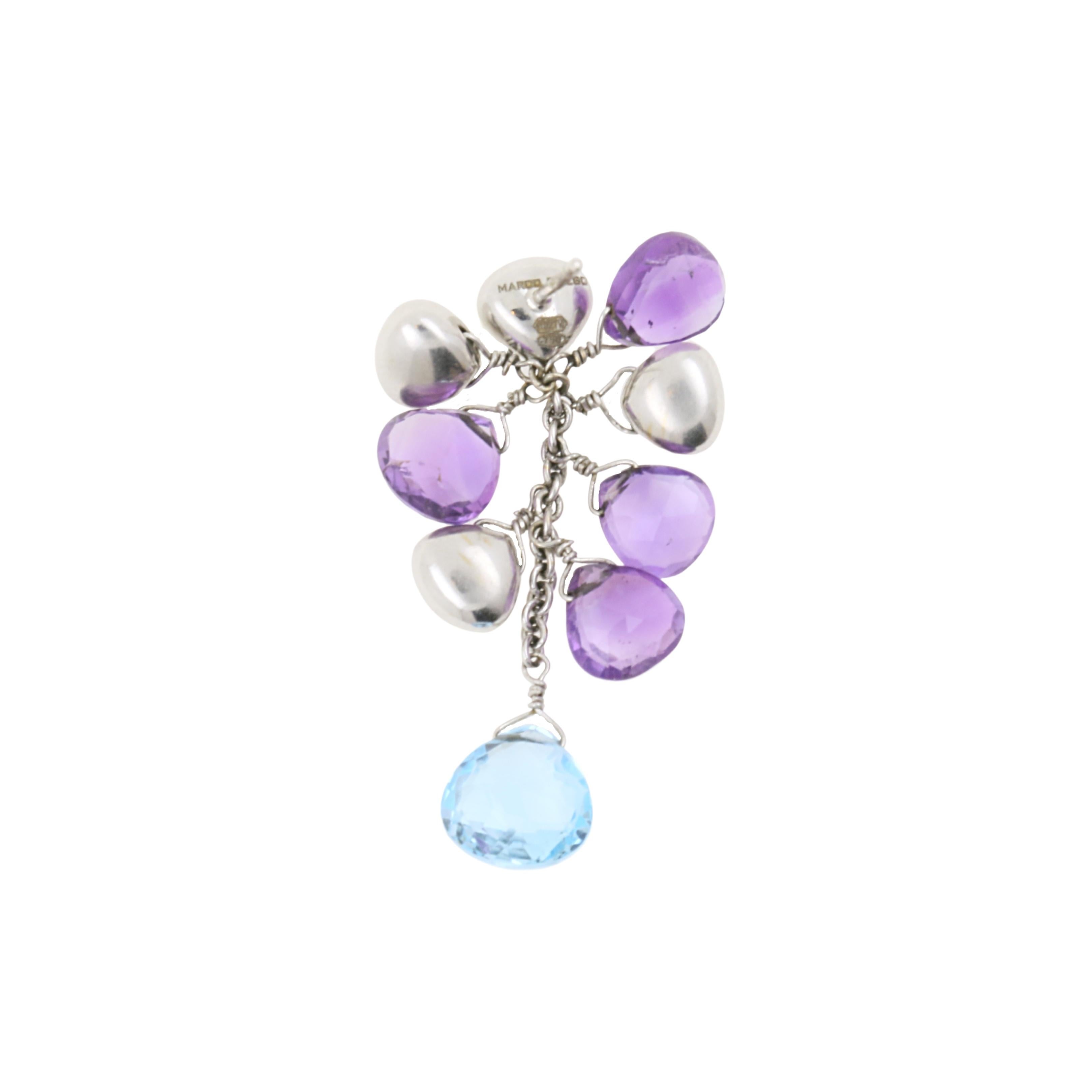 Marco Bicego Paradise Amethysts, Aquamarines and 18 Karat White Gold Earrings In Excellent Condition In Crema, Cremona