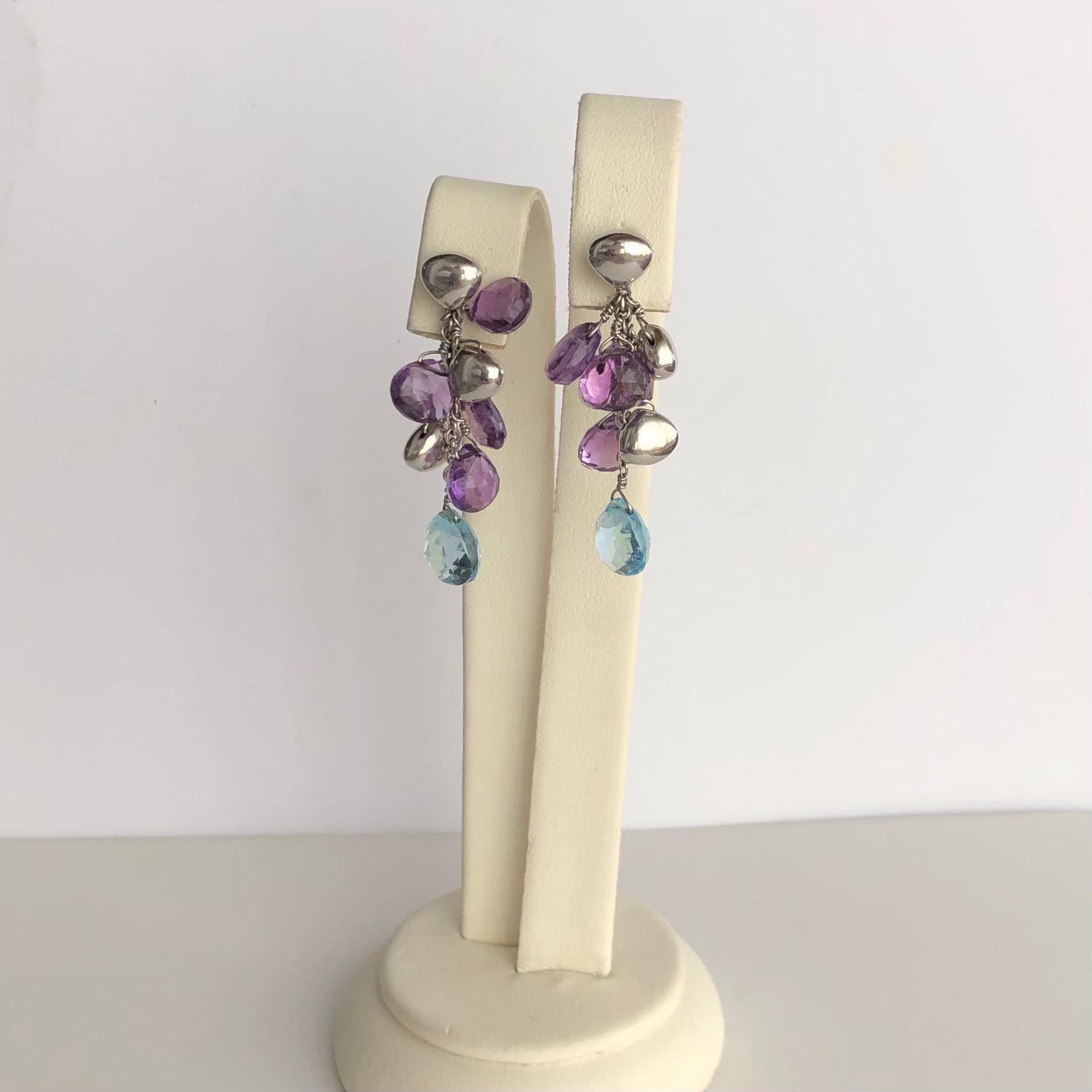 Marco Bicego Paradise Amethysts, Aquamarines and 18 Karat White Gold Earrings 1