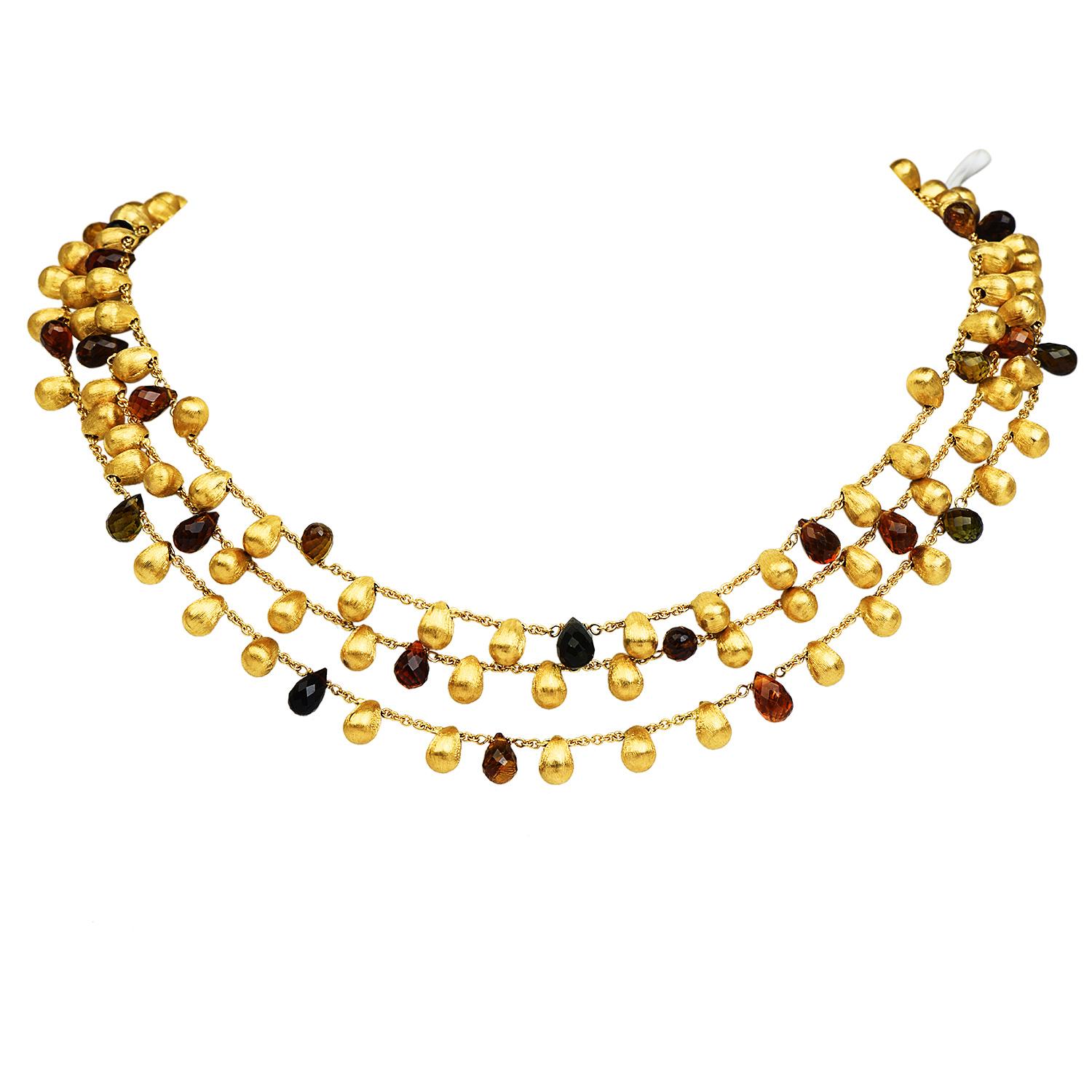 Marco Bicego Paradise Citrine Tourmaline 18K Yellow Gold Strand Bead Necklace In Excellent Condition In Miami, FL