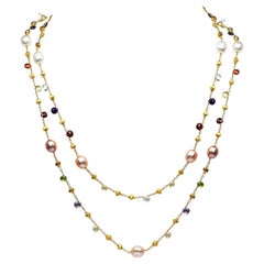 Marco Bicego Paradise Collection - Collana lunga con perle e pietre preziose in oro giallo 18 carati