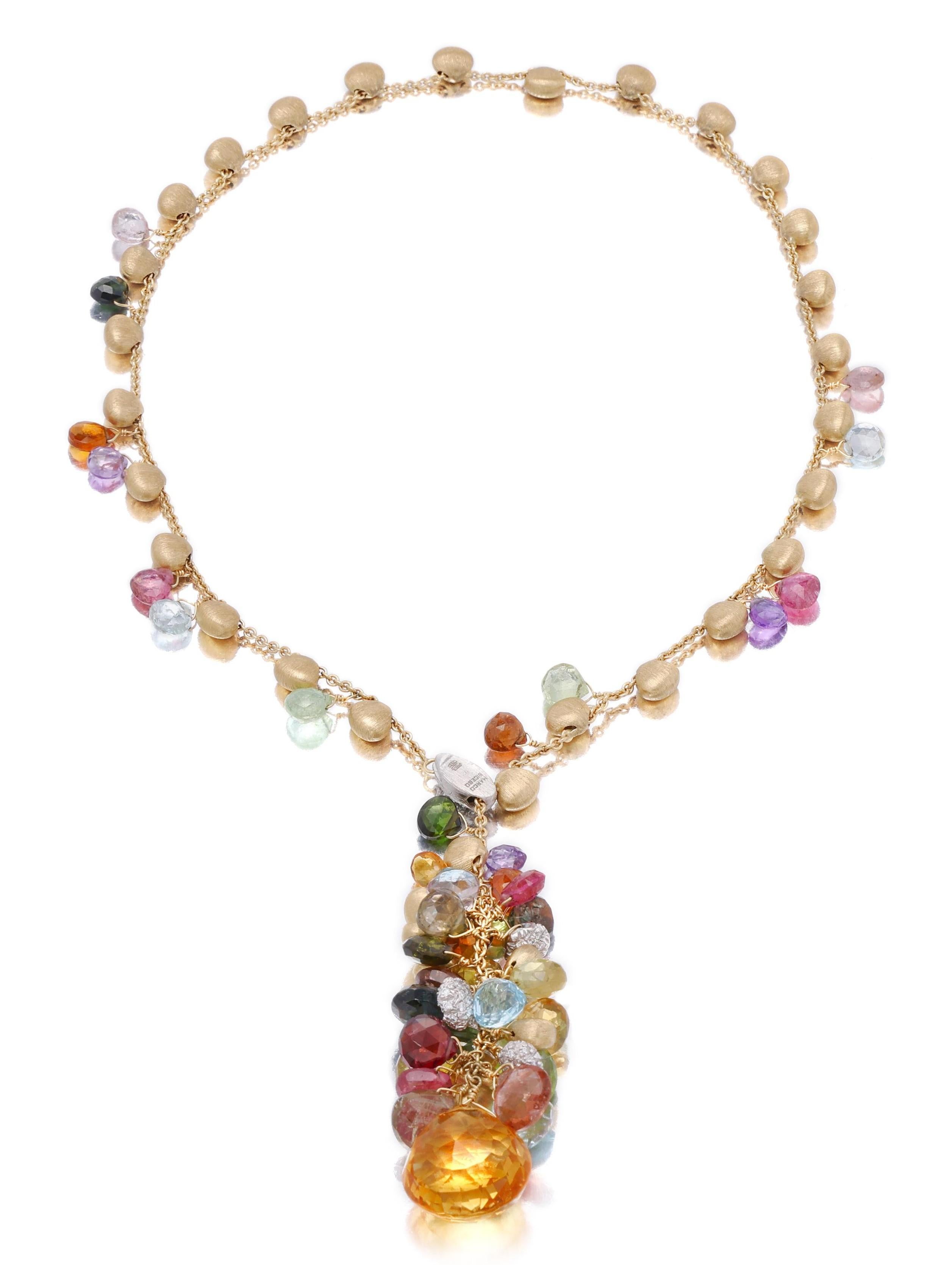 Rough Cut Marco Bicego Paradise Collection 18kt Yellow & White Gold Lariat Necklace For Sale