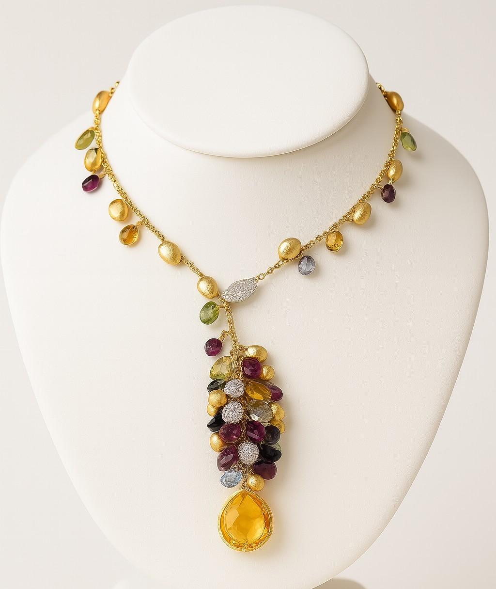 Marco Bicego Paradise Collection 18kt Yellow & White Gold Lariat Necklace In Good Condition For Sale In Philadelphia, PA