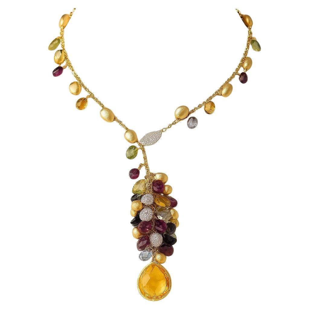 Marco Bicego Paradise Collection 18kt Yellow & White Gold Lariat Necklace For Sale