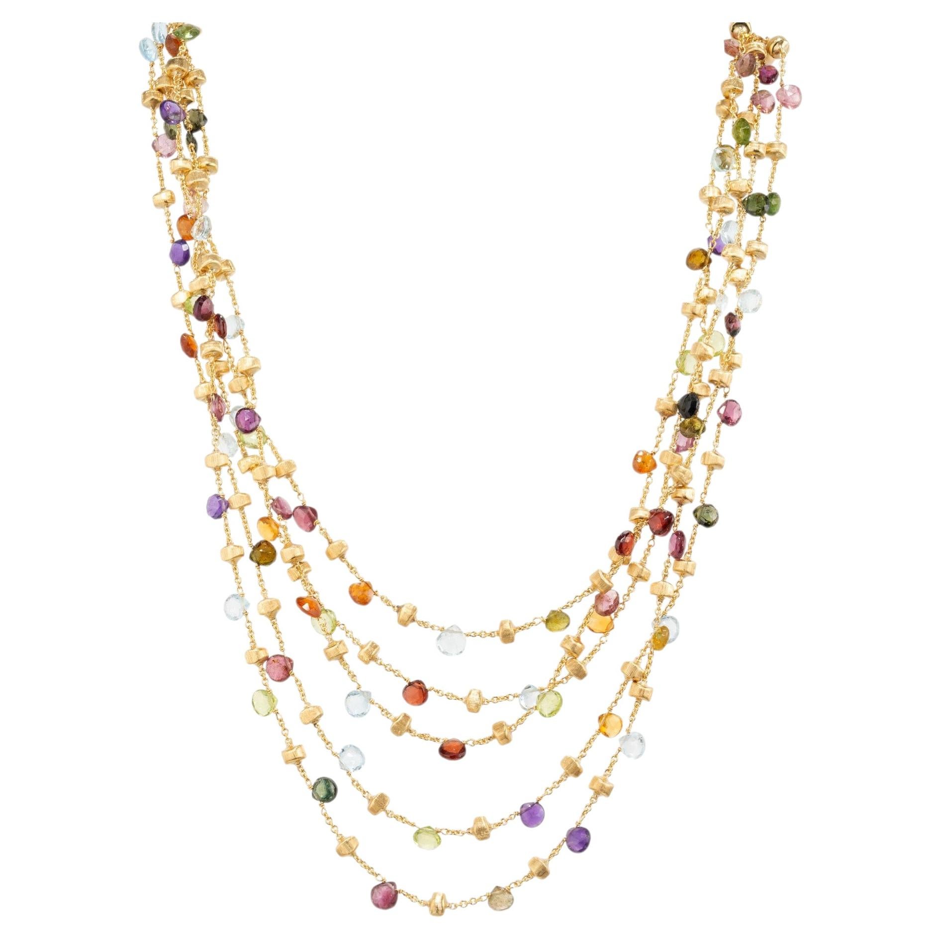 Marco Bicego Paradise Collection Yellow Gold Five Strand Multi Gemstone Necklace