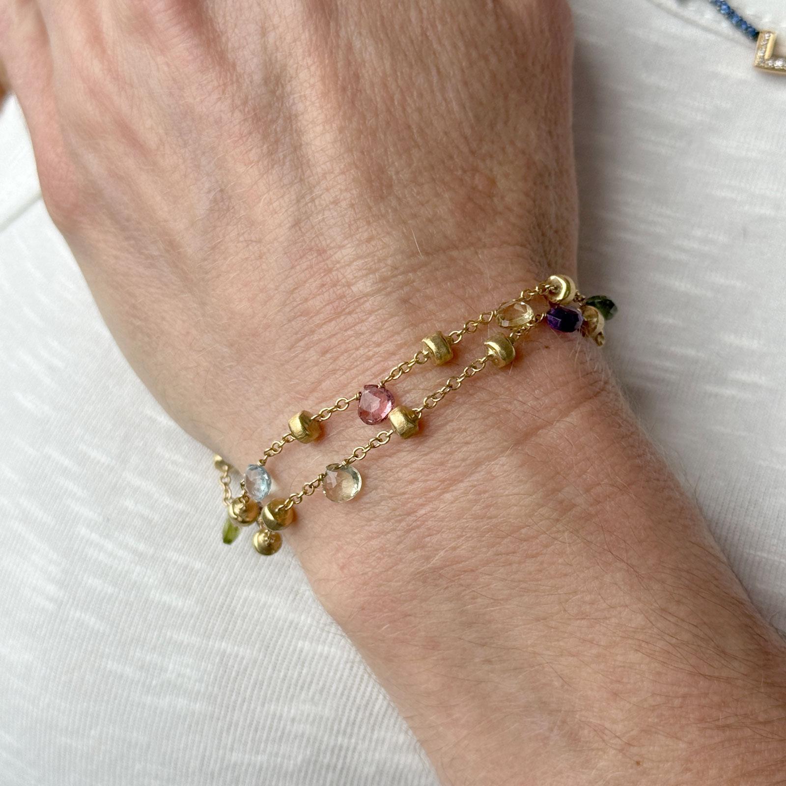 Taille ronde Marco Bicego Bracelet à deux rangées de pierres précieuses de couleur paradis 18 carats
