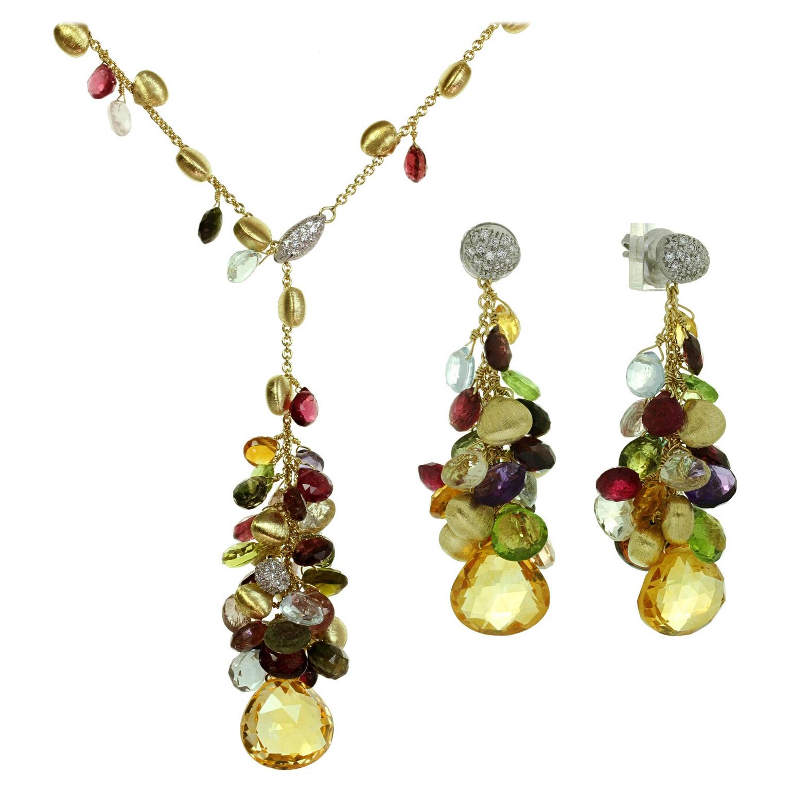 MarCo Bicego Paradise Diamond Briolette Gemstone Necklace & Earrings Set