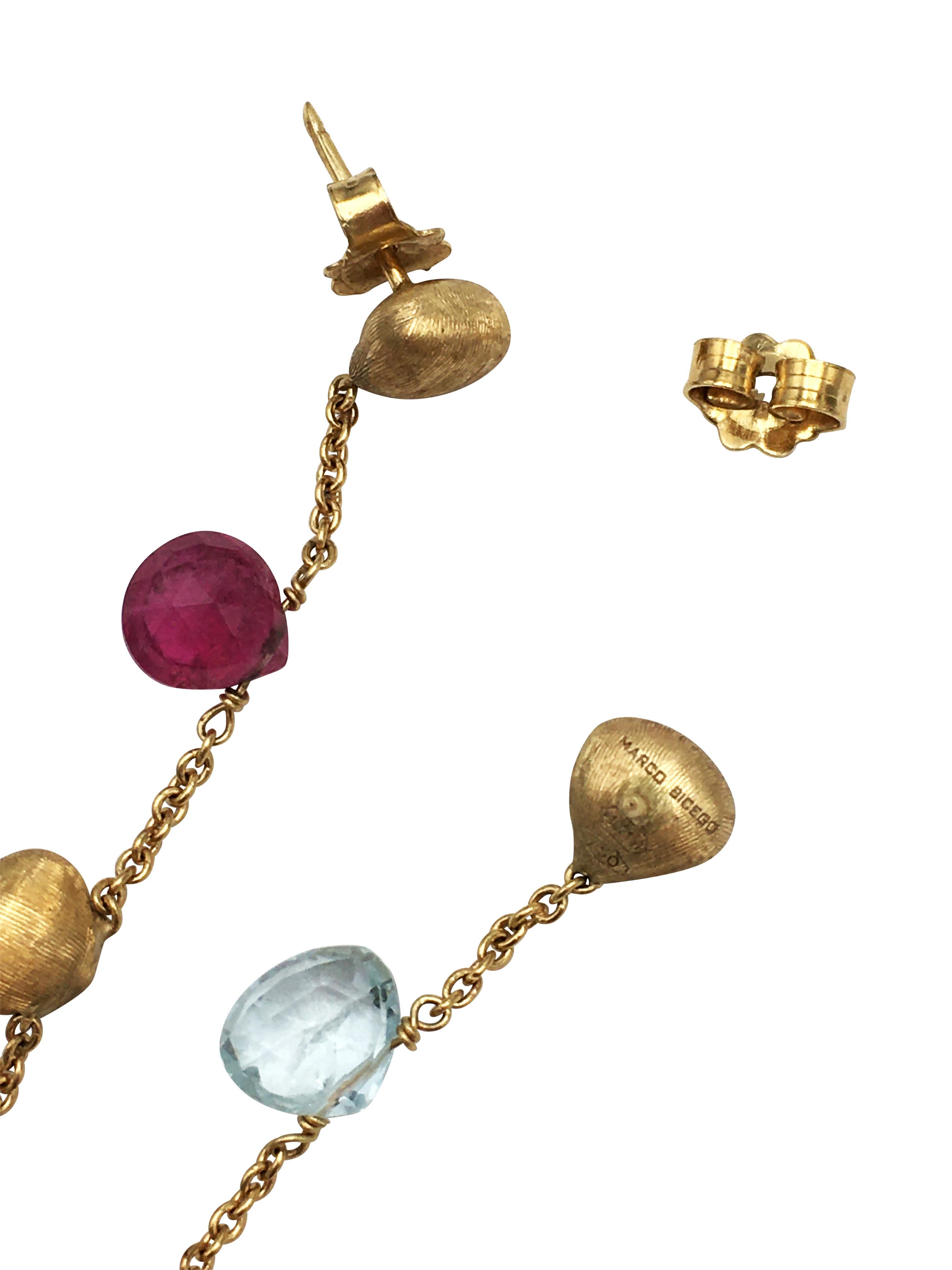 Round Cut Marco Bicego Paradise Gold and Gemstone Earrings