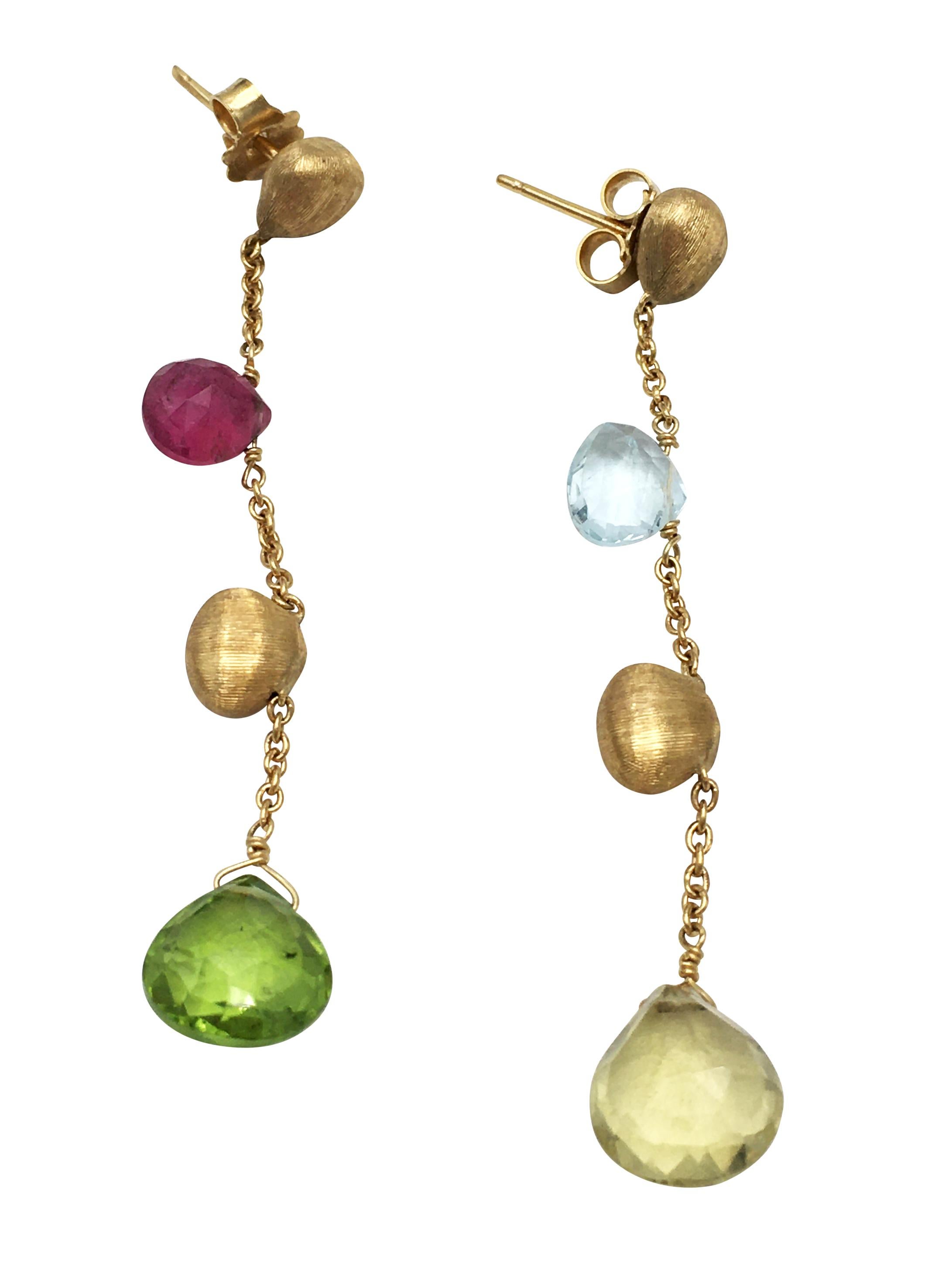 Marco Bicego Paradise Gold and Gemstone Earrings In Excellent Condition In New York, NY