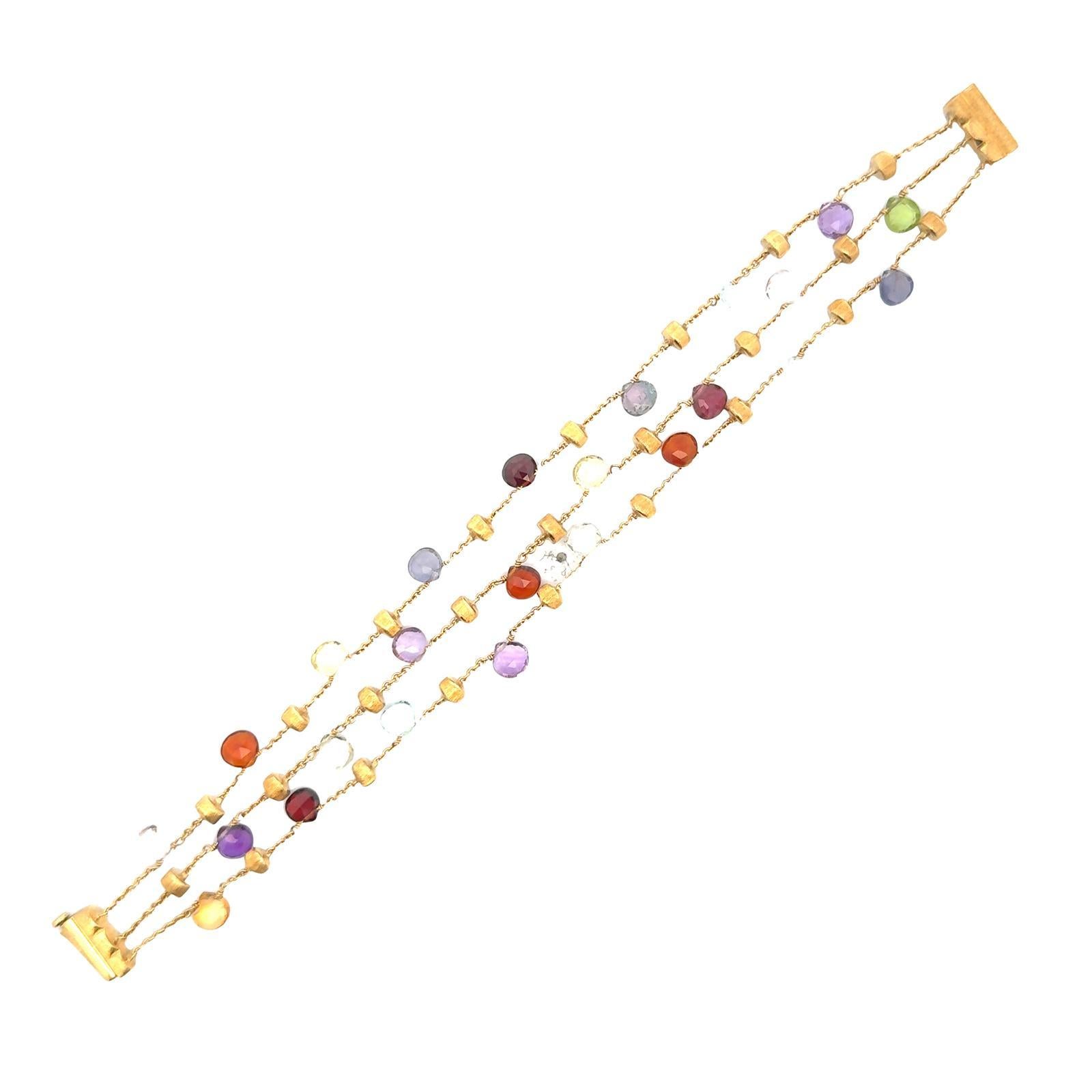 Marco Bicego Paradise Gemstone 18 Karat Yellow Gold Three Strand Bracelet In Excellent Condition In Boca Raton, FL