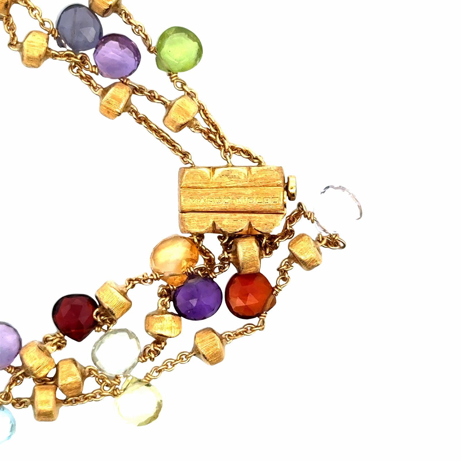Modern Marco Bicego Paradise Gemstone 18 Karat Yellow Gold Three Strand Bracelet